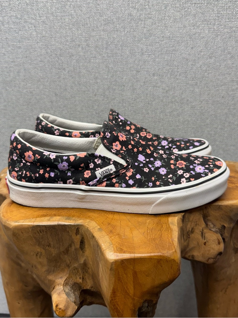 Vans Women's Slip-On Floral Canvas Sneakers - Black with Pink & Purple Flowers